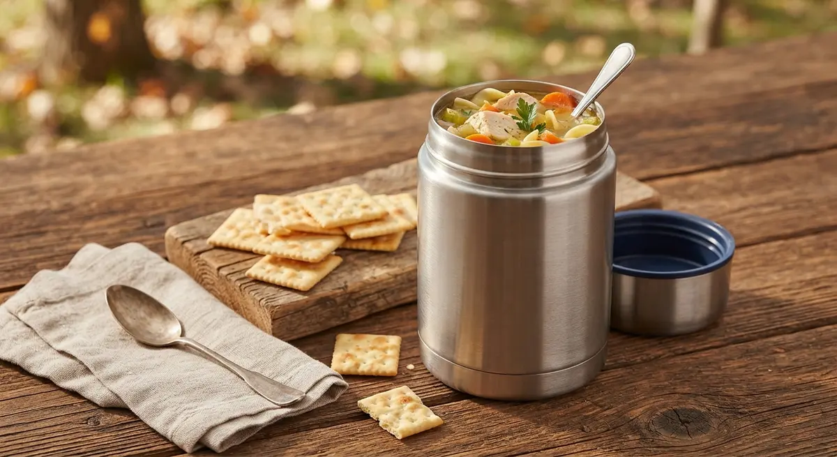 Chicken Noodle Soup in Thermos + Crackers Lunchbox